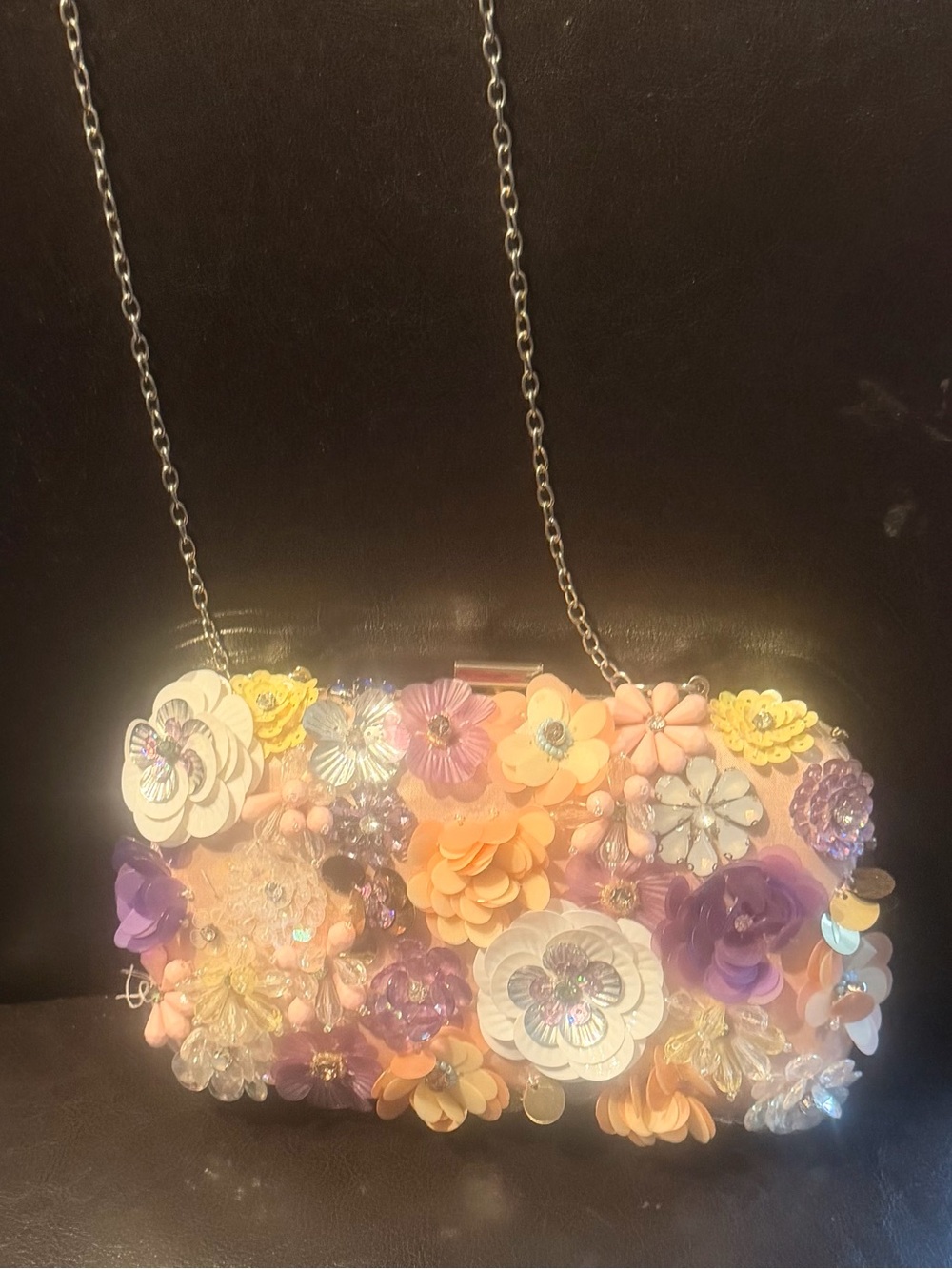 Lulu Townsend Pink, Purple & Peach Floral Embellished Clutch